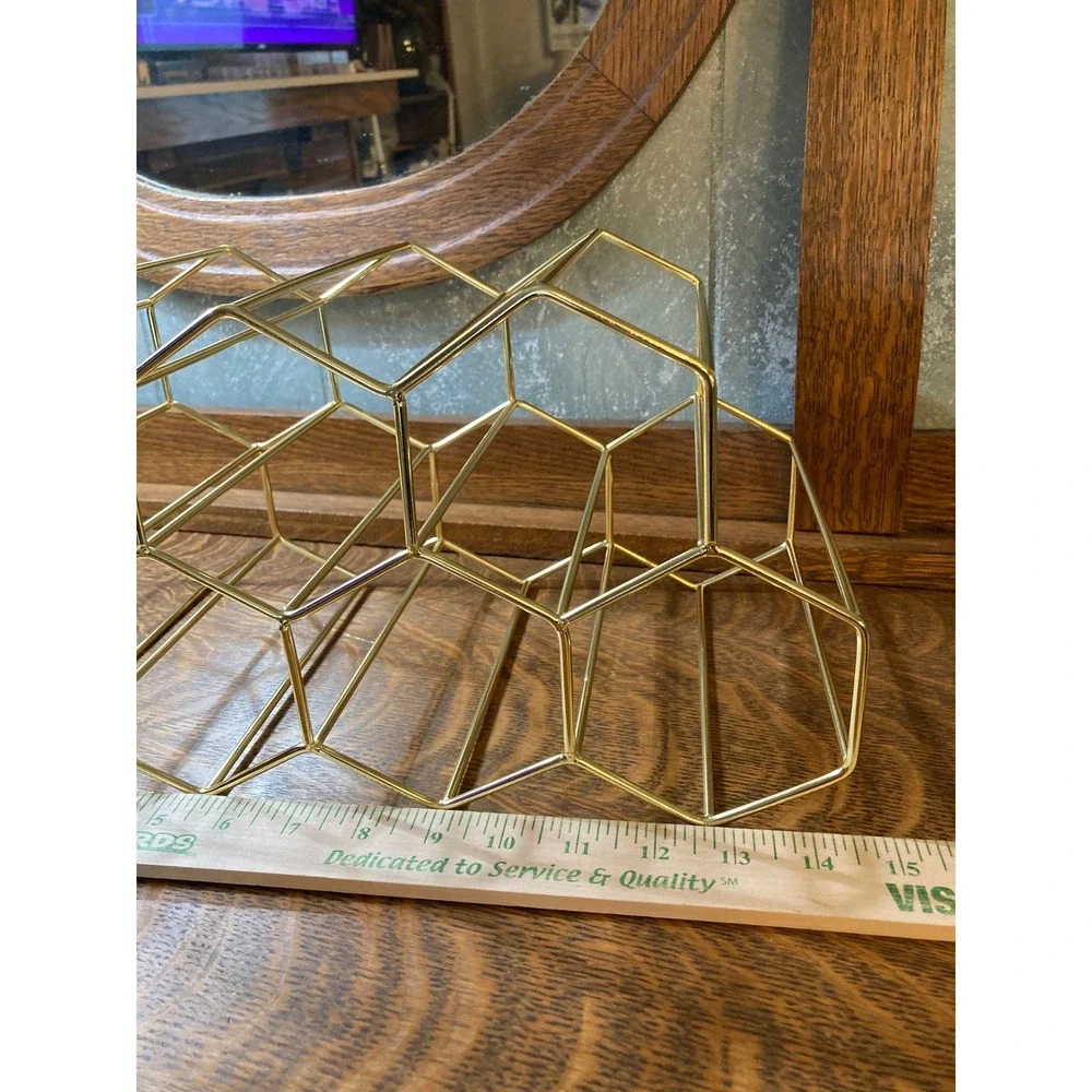 Modern Gold Wire Honeycomb Wine Rack 6 Bottle Geometric Metal Countertop Display